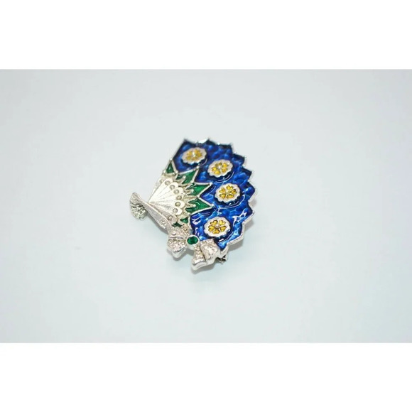 Danecraft Blue Green Enamel Silver Tone Rhinestone - Picture 2 of 4